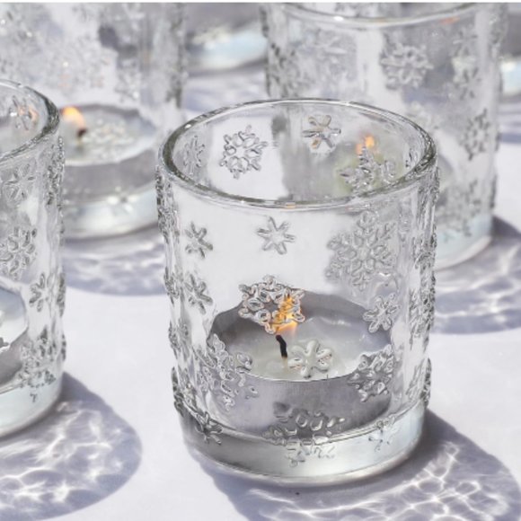 Snowflakes Clear Glass Votive & Tealight Candle Holders - Winter Holidays Decor - Picture 1 of 11